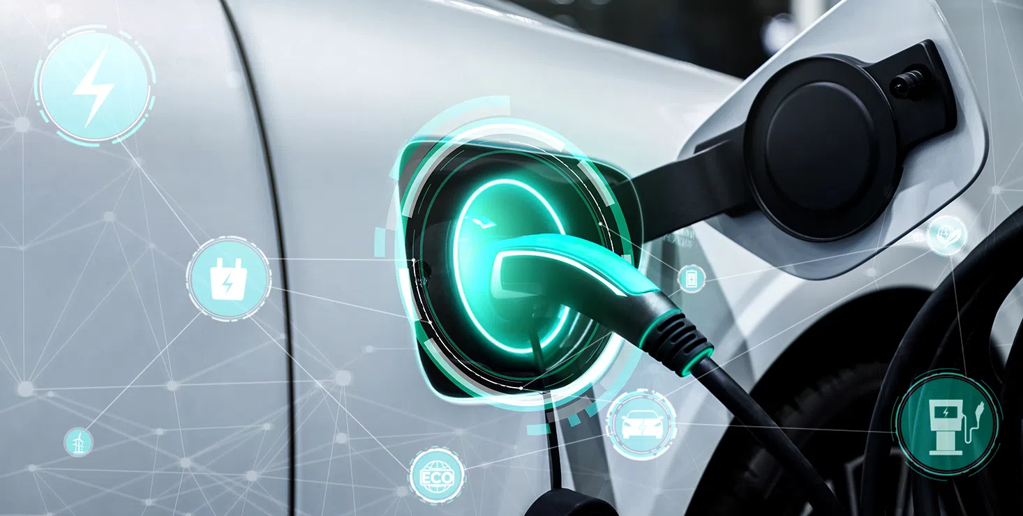 car charger plugged into car with graphics image