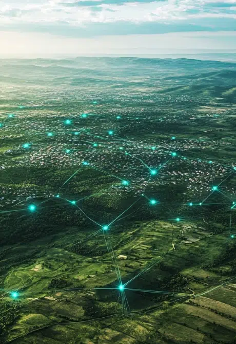 aerial view of landscape with abstract connecting graphics image