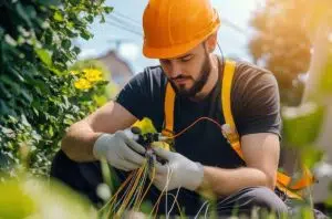 man fixing broadband cables image