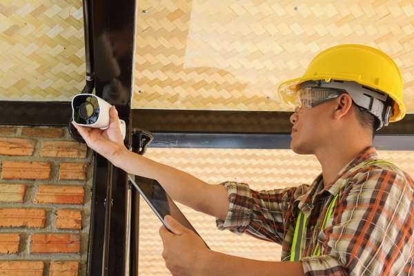 Man checking cctv image
