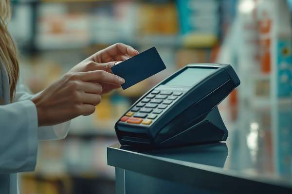 woman paying at card machine image