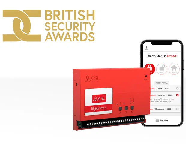 CSL DigiAir Pro 3 with British Security Awards logo