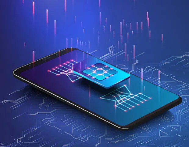 tablet with sim card above and data graphics image