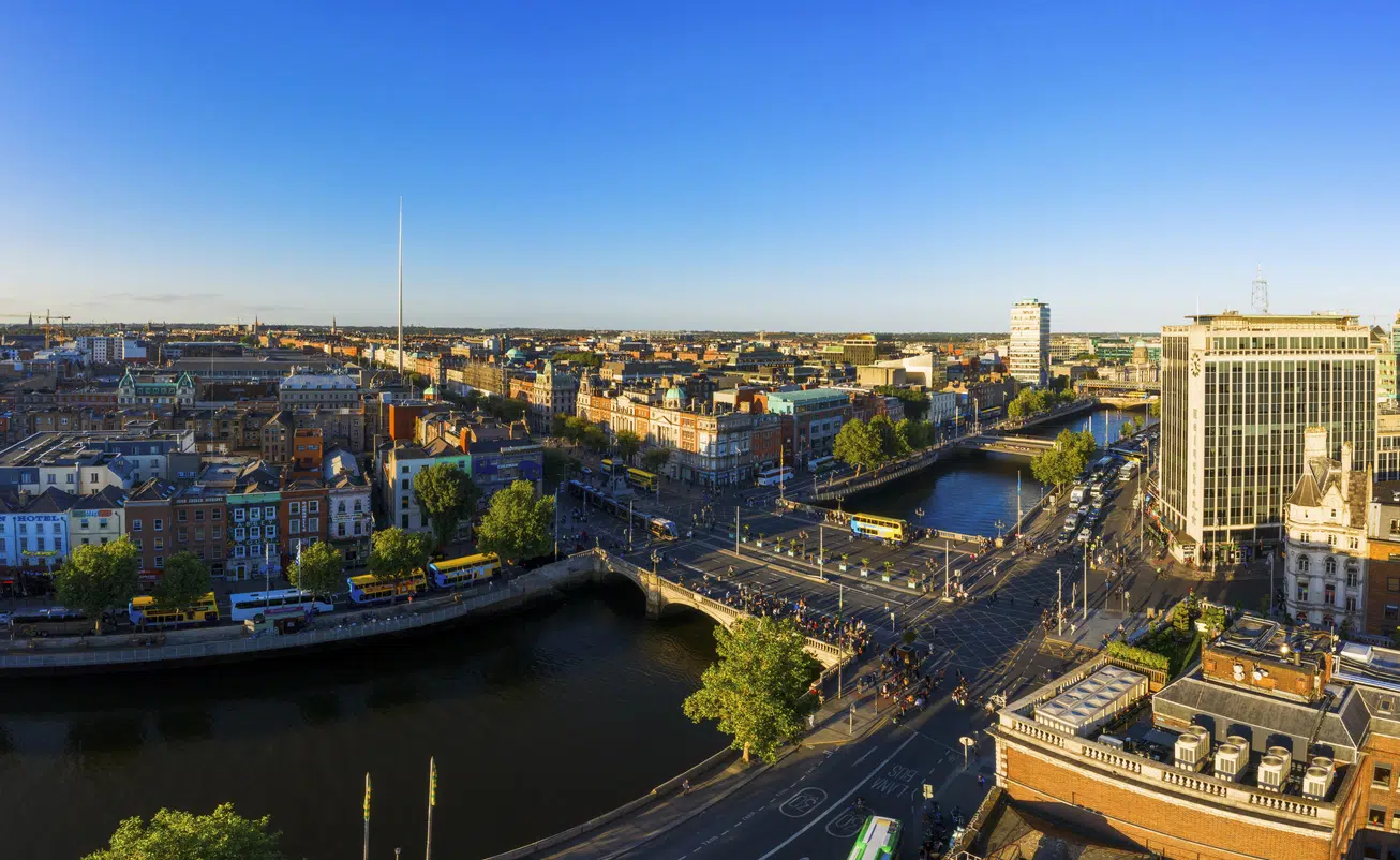 Dublin Ireland with Liffey river aerial view image