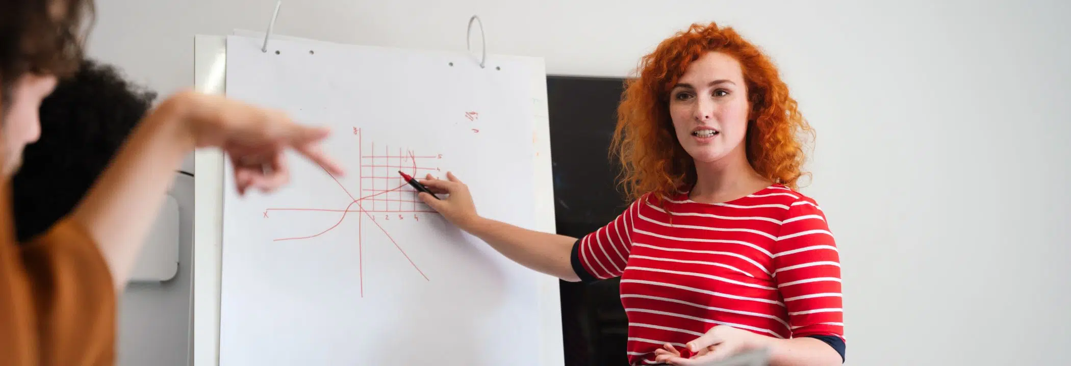 woman presenting with chart to team image