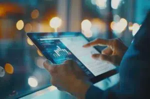 person on tablet looking at data image