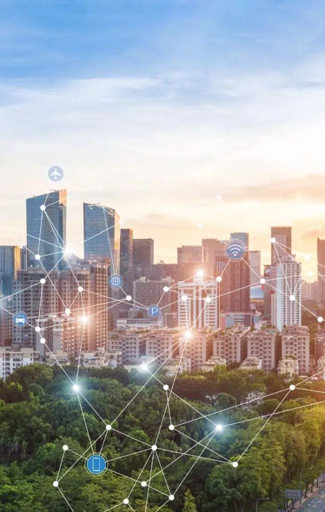 city and park with graphics of connectivity lines image