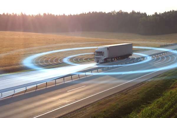 Truck on motorway with graphics of circles around image