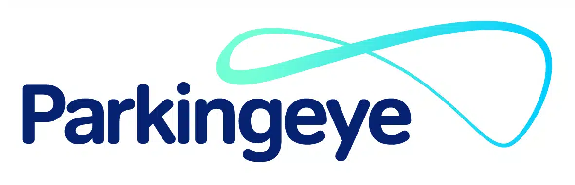 Parkingeye logo blue text and green swoosh icon