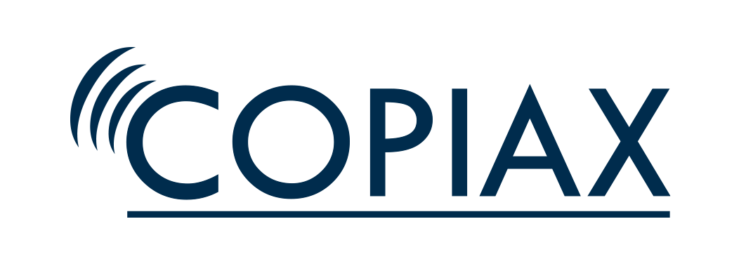 Copiax logo dark blue with connectivity arcs