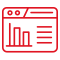 Red icon showing graphs and analytics.