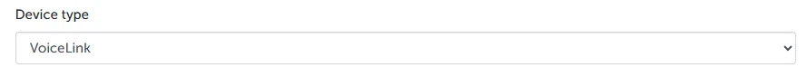 Select Device Type dropdown with VoiceLink chosen.