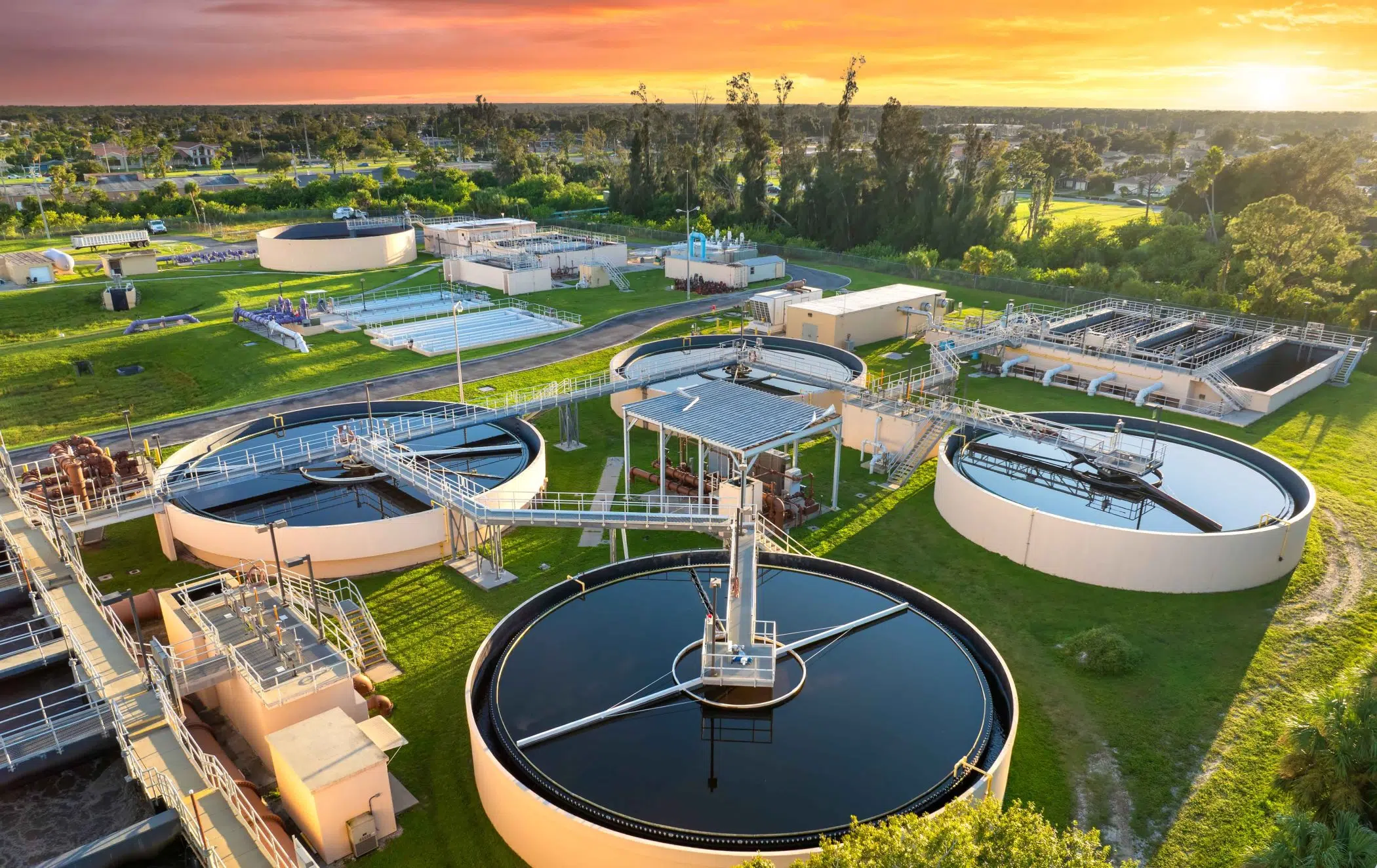 water treatment facility with multiple tanks