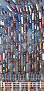 Aerial view of container port