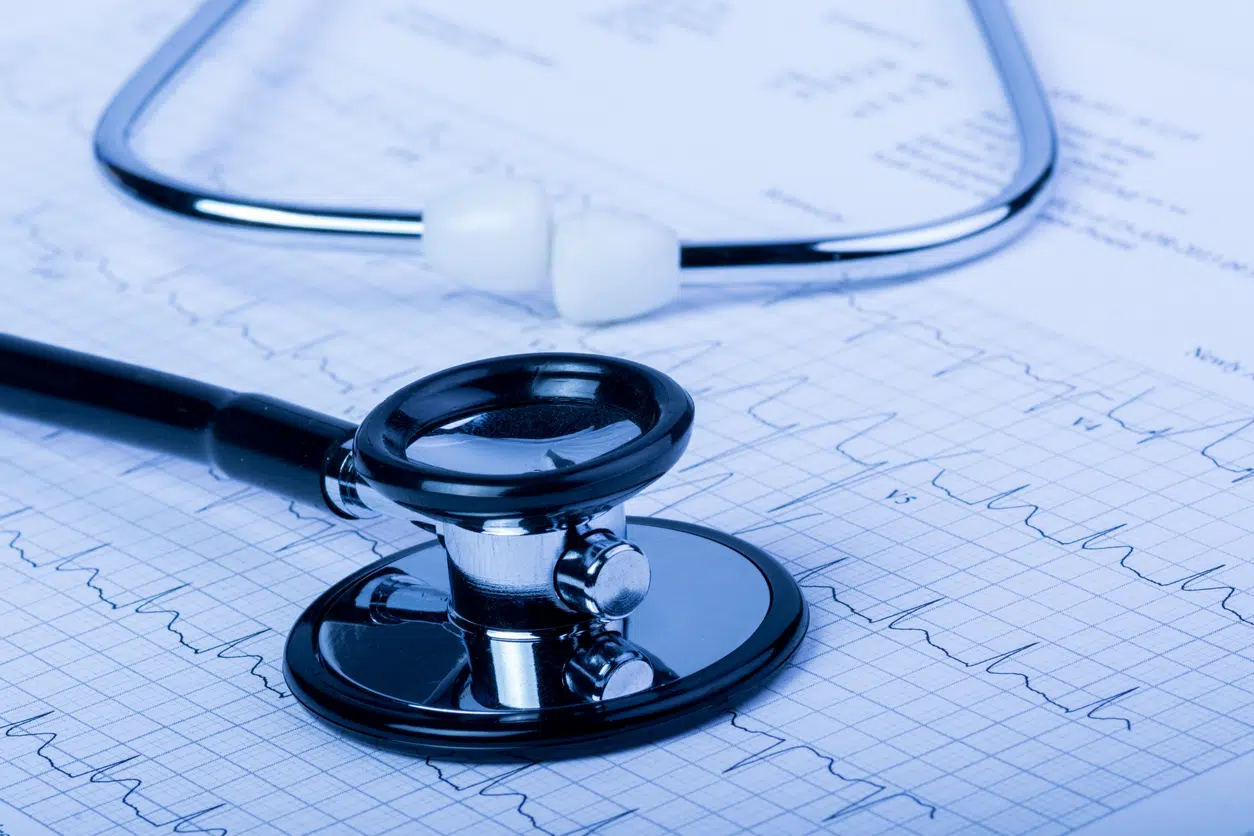 Stethoscope and EKG traces