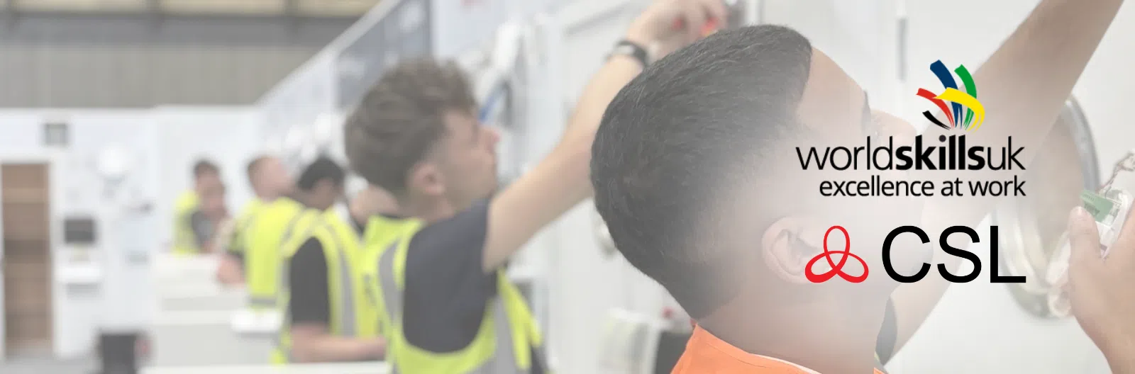 WorldSkills UK and CSL Logos on a competition background hero