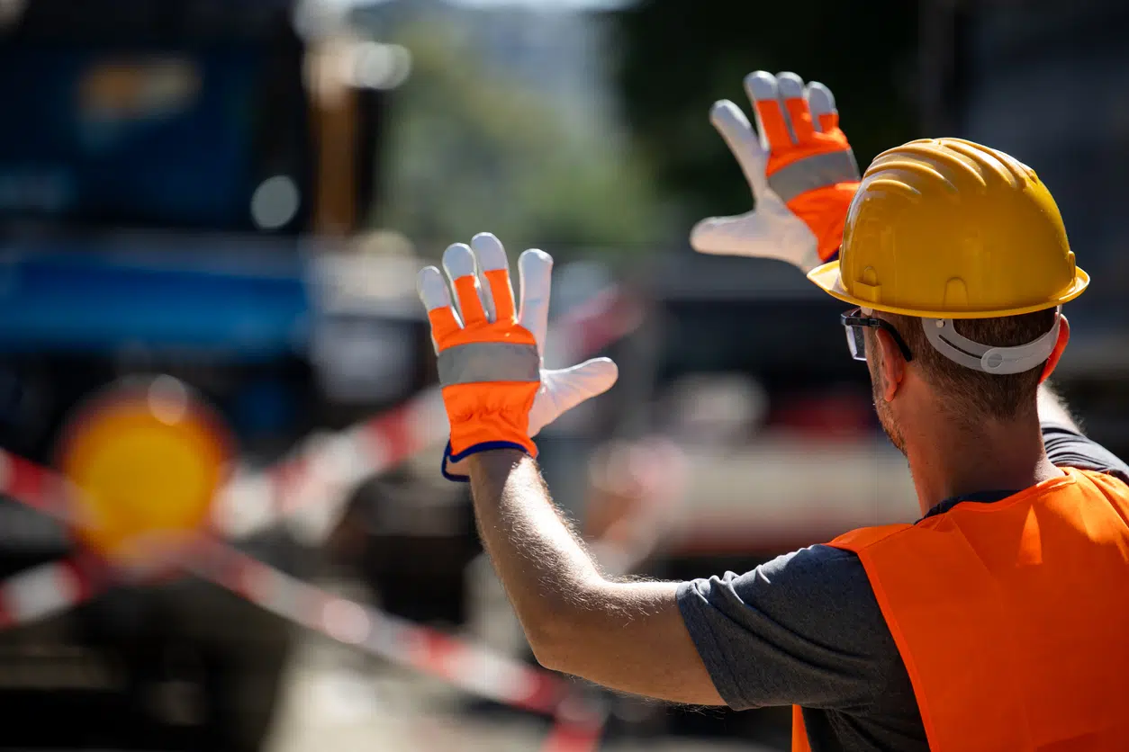 Road works and field worker