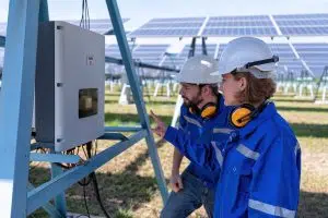 Maintenance engineers at solar farm