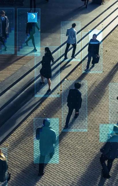 people on street each in a blue graphics box image